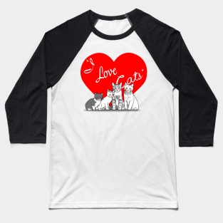 I Love Cats Vintage Retro Gift For Cat Lovers Baseball T-Shirt